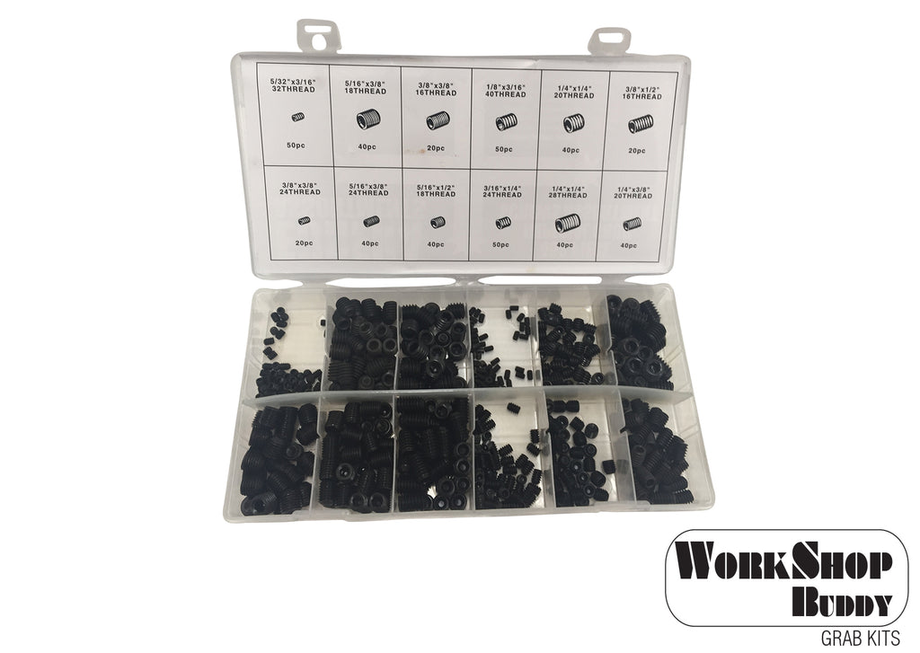 FD6159G Work Shop Buddy 450pc Grub Screw Imp Kit - (5/32x3/16 - 3/8x1/2)